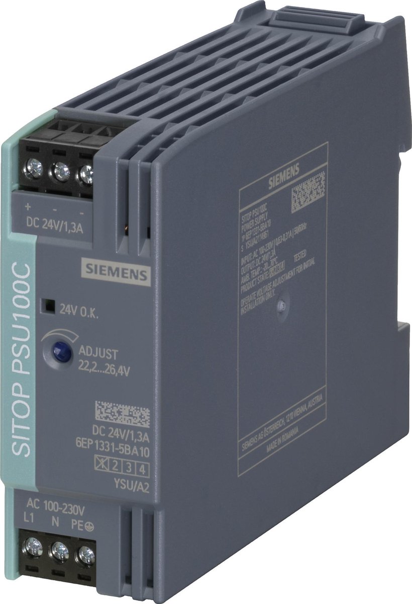 Image of Siemens 6EP13315BA10 DIN-rail netvoeding 24 V/DC 1.3 A 30 W Aantal uitgangen:1 x Inhoud 1 stuk(s)