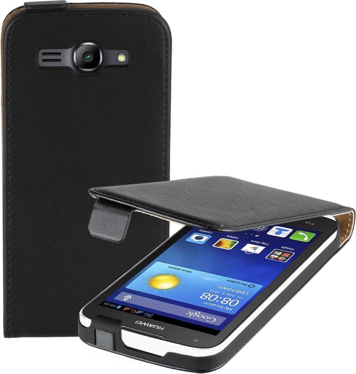 zwart eco Leather Flipcase voor de Huawei Ascend Y540