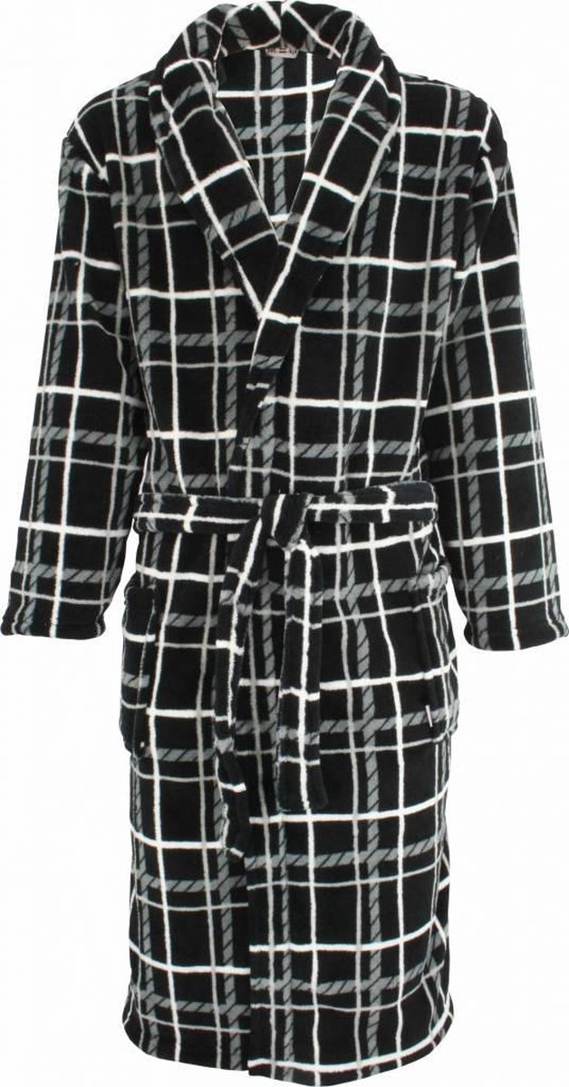 MEQ Heren Badjas - Fleece - Sjaalkraag - Zwart - Maat S