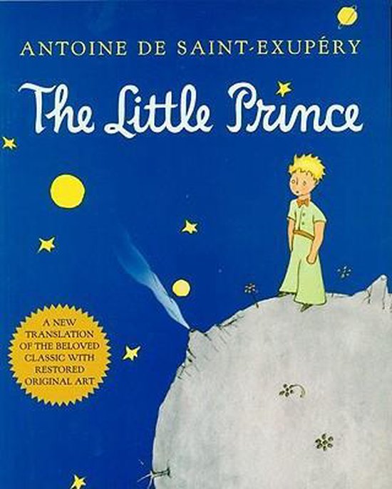 Couverture de 'Le Petit Prince' par Antoine de Saint-Exupéry, montrant un garçon en costume vert sur un rocher sous un ciel étoilé.