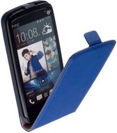 Lelycase Lederen Flip case case Telefoonhoesje - HTC Desire 500 Blauw