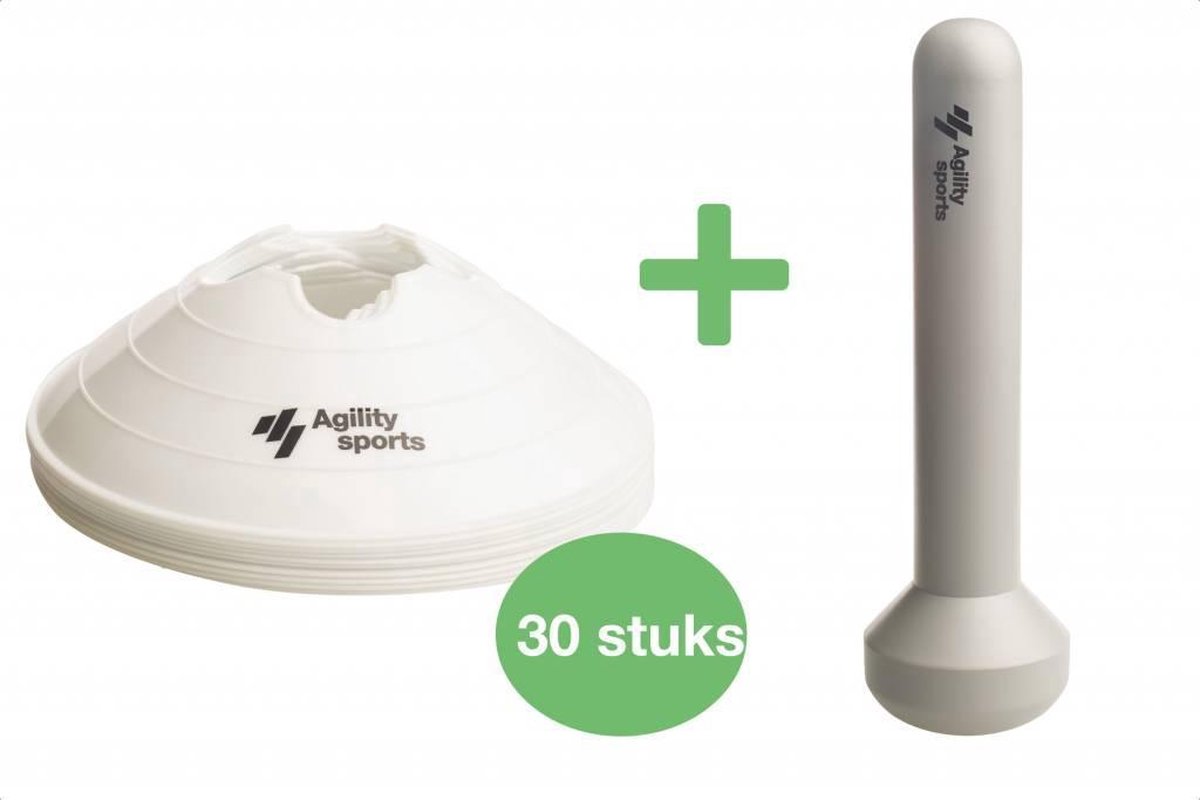 Agility Sports Markeringshoedjes (30 stuks) - Pionnenset - Markeringspionnen - Afbakenpionnen - Wit