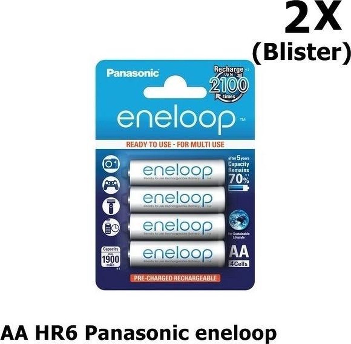 2 Blisters (8x) AA HR6 Panasonic eneloop Oplaadbare Batterij