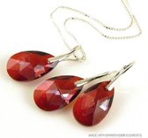 Sieradenset 925 met Swarovski Elements Pear Red Magma