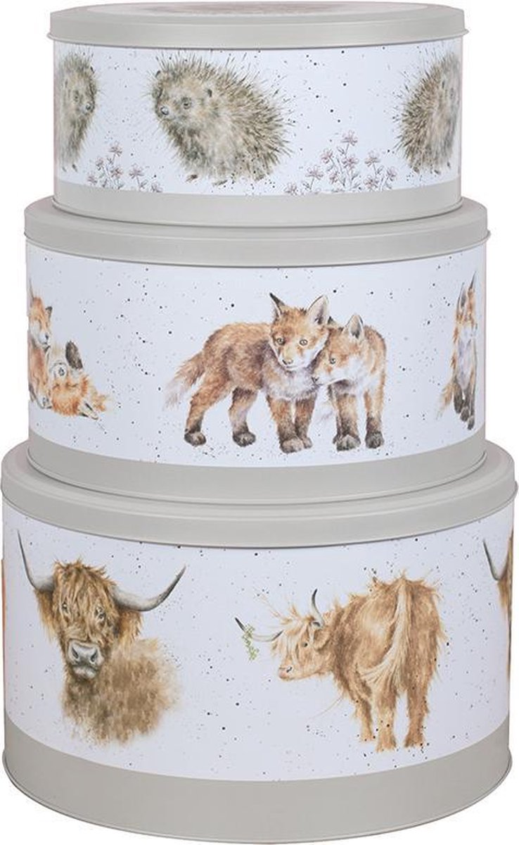 Wrendale Designs - Cake Tin Set Voorraaddozen - Cow, Fox, Hedgehog