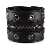 Brede Leren Armband Rits - Zwart - Lederarmband