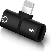 DrPhone 2 in 1 Lightning splitter mini-oplaadadapter + audio hoofdtelefoonadapter - Audio & Opladen Geschikt  Voor iPhone 13 / 12 / 11 etc  / iPad - Zwart