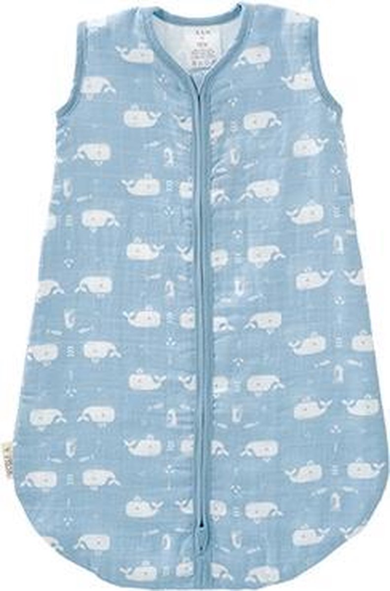 Fresk slaapzak muslin 2-laags blue fog Whale wit Fresk slaapzak muslin 2-laags blue fog Whale wit