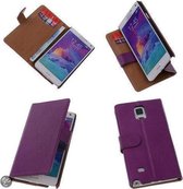 Lila Samsung Galaxy Note 4 Echt Lederen Wallet Hoesje