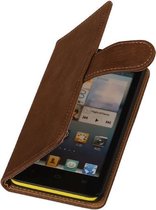 Hout Design Bruin Huawei Ascend G6 Bookcase Wallet Cover
