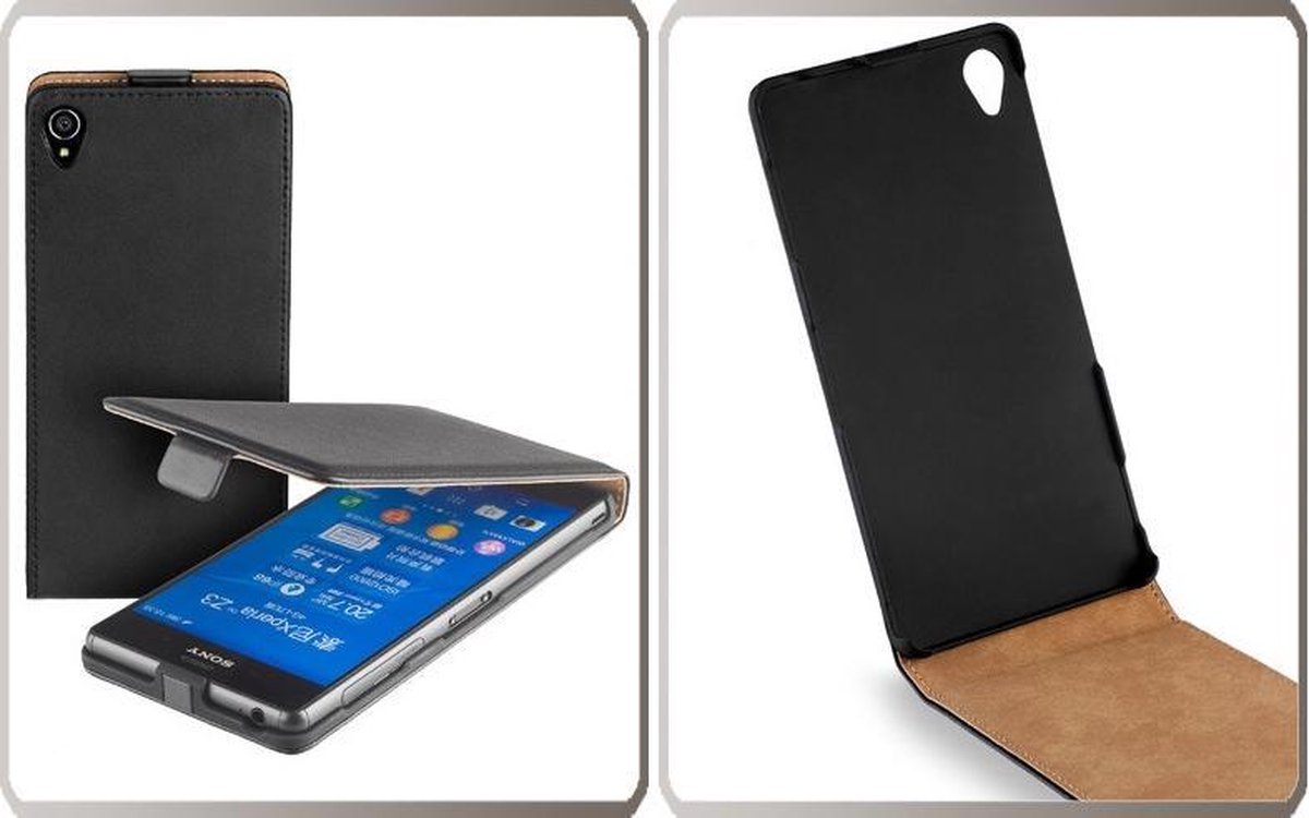 Lelycase Zwart Sony Xperia Z3 Eco Leather Flip Case Hoesje