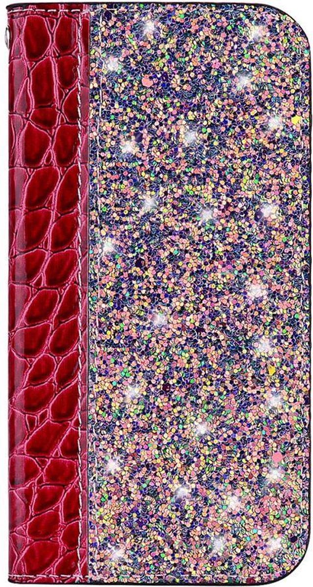 Shop4 - Samsung Galaxy M20 (Power) Hoesje - Book Case Krokodil en Glitters Rood