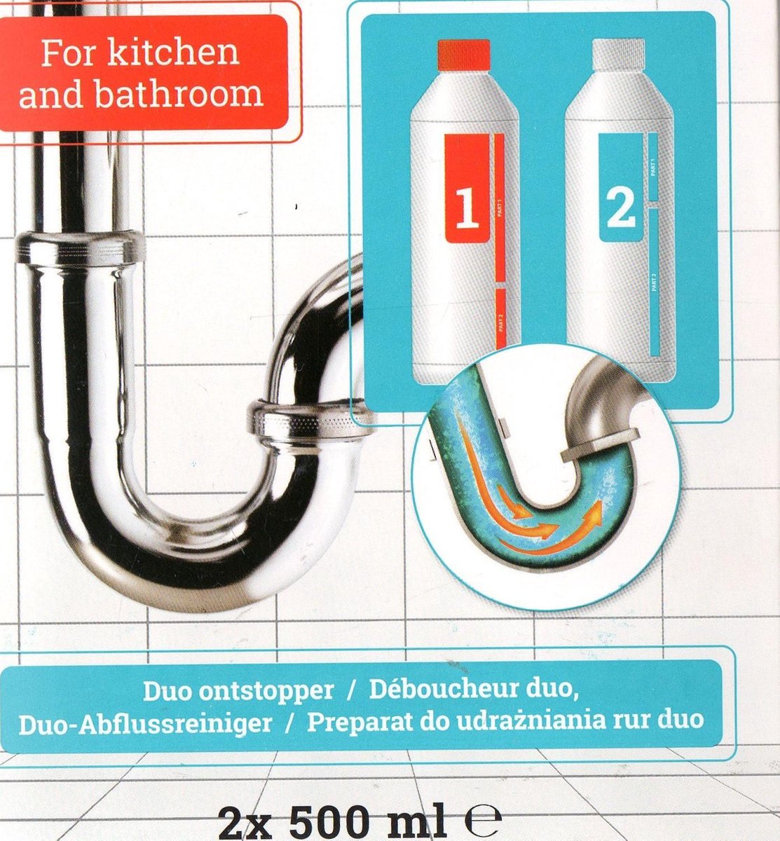 1000 ml Duo ontstopper voor keuken of badkamer 2X 500 ml