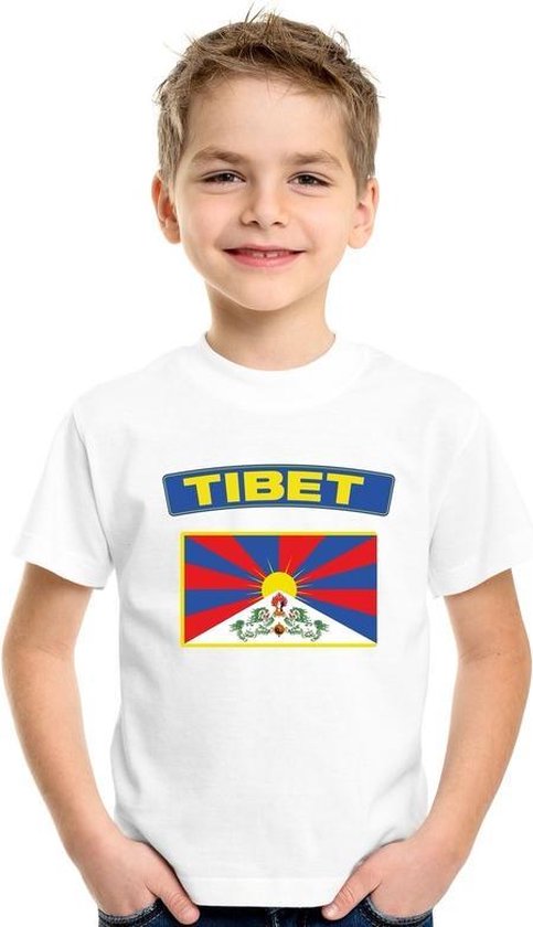 Tibet t-shirt met Tibetaanse vlag wit kinderen 158/164