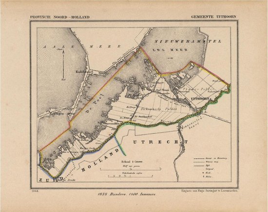 Historische kaart, plattegrond van gemeente Uithoorn in Noord Holland uit 1867 door Kuyper van Kaartcadeau.com