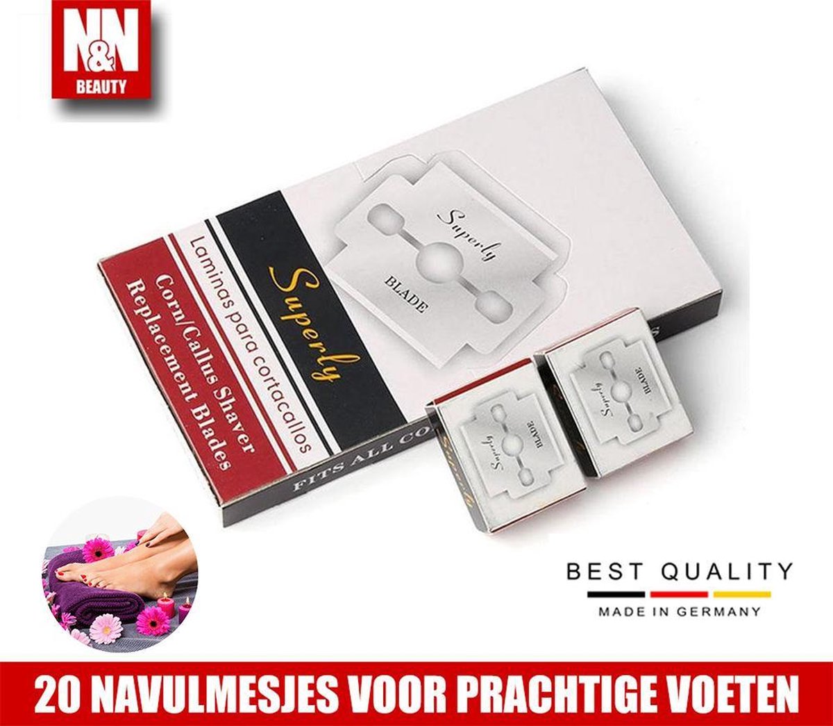 N&N Beauty 20 Navulmesjes Titanium Hoge Kwaliteit Navulmesjes Made In Germany Voor Het Verwijderen Van Eelt Op Uw Voeten En Hielen - Eeltverwijderaar / Eeltvijl / Eeltschraper / Eeltrasp / Manicure / Pedicure
