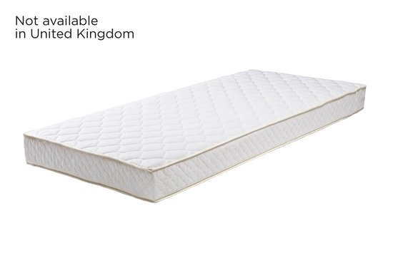 Wit matras met ruitpatroon en beige bies, 90x200 cm.