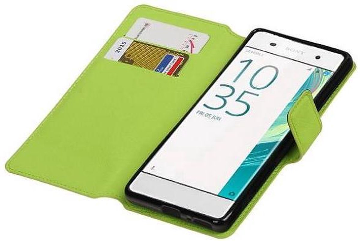 Cross Pattern TPU Bookstyle Wallet Case Hoesjes Geschikt voor Xperia XA Groen