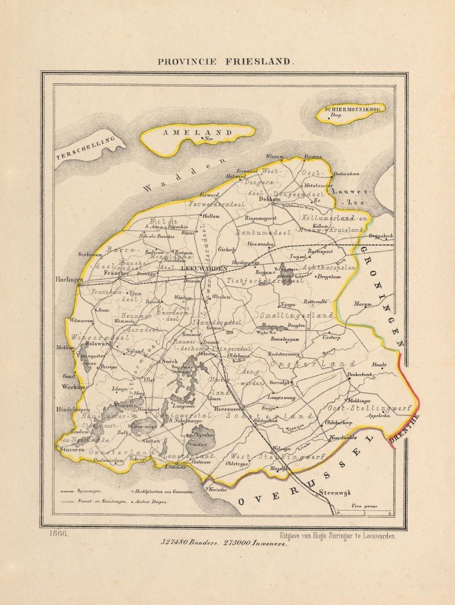 Historische kaart, plattegrond van Provincie Friesland uit 1867 door Kuyper  van... | bol.com