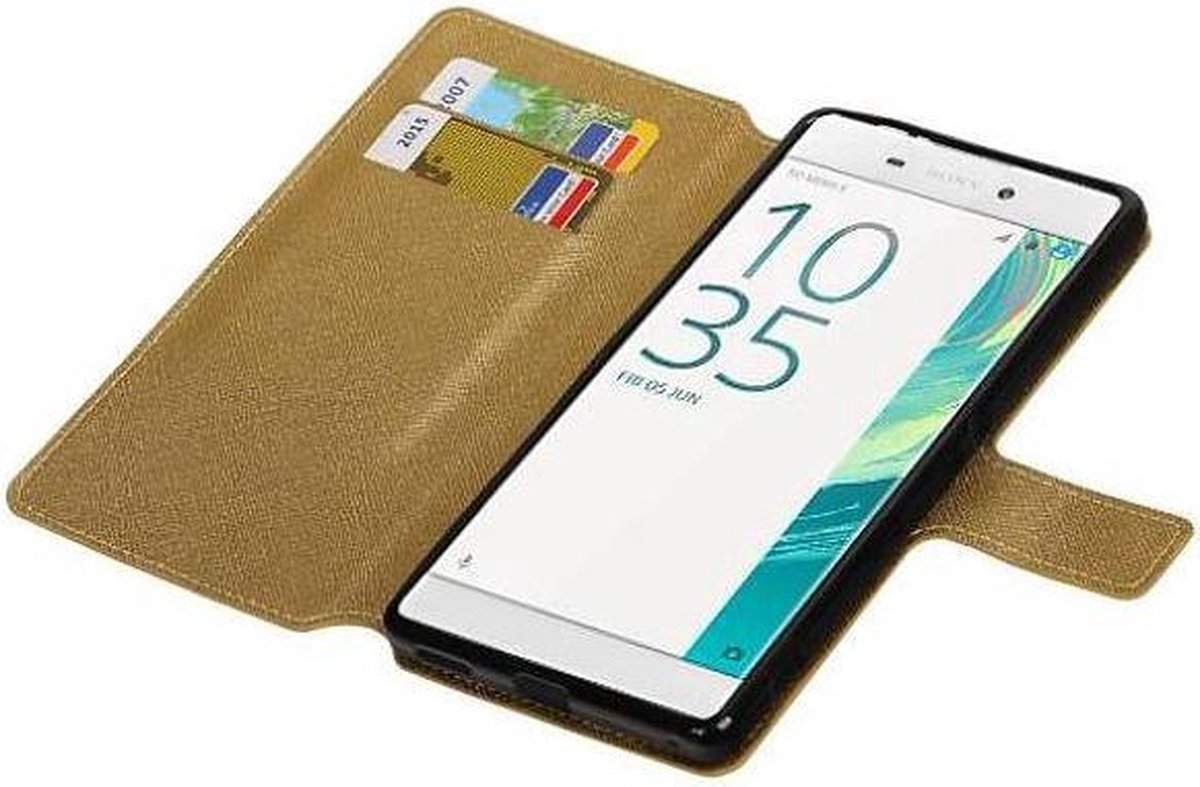 Cross Pattern TPU Bookstyle Wallet Case Hoesjes Geschikt voor Xperia C6 Goud