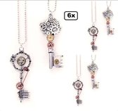 6x Ketting steampunk sleutels 2 assortie