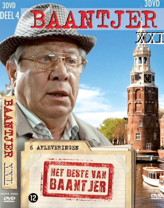 Baantjer XXL - Deel 4 DVD hoes met een close-up van acteur Piet Bambergen en de Martinitoren.