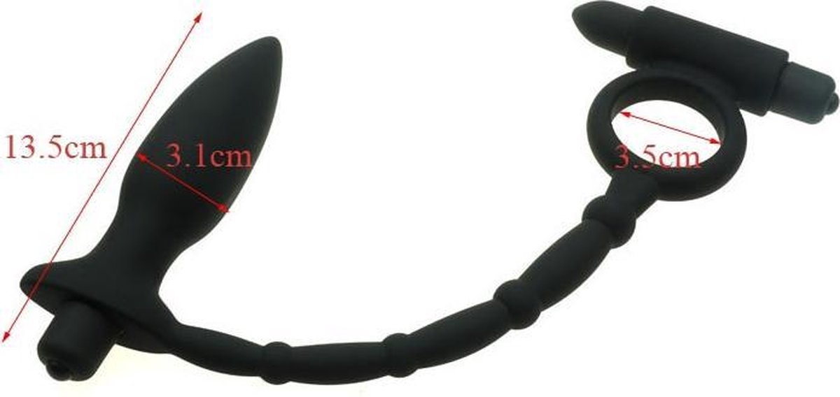 Goedkoopste Vibrating Buttplug with penis ring zwart Ø 45 mm Cimejo® LT-58