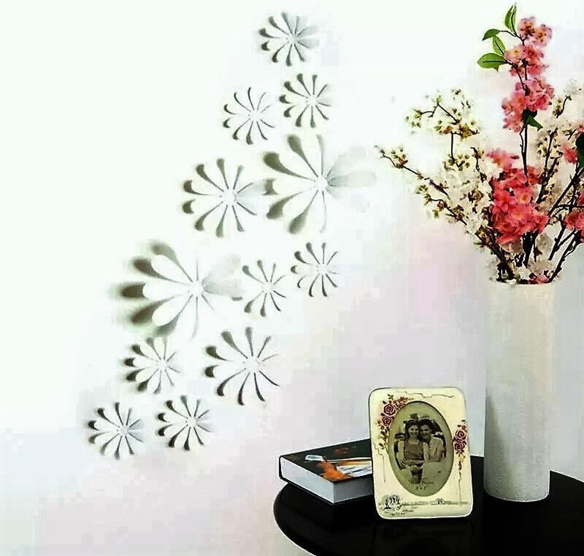 3D Bloemen Wit (12 Stuks) - Muursticker / Muurdecoratie voor Kinderkamer / Babykamer / Woonkamer