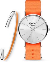 Colori XOXO 5 COL555 Horloge Geschenkset met Armband - Nato Band - Oranje - ø 36 mm