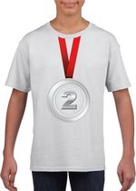 Zilveren medaille kampioen shirt wit jongens en meisjes - Winnaar shirt Nr 2 kinderen 134/140