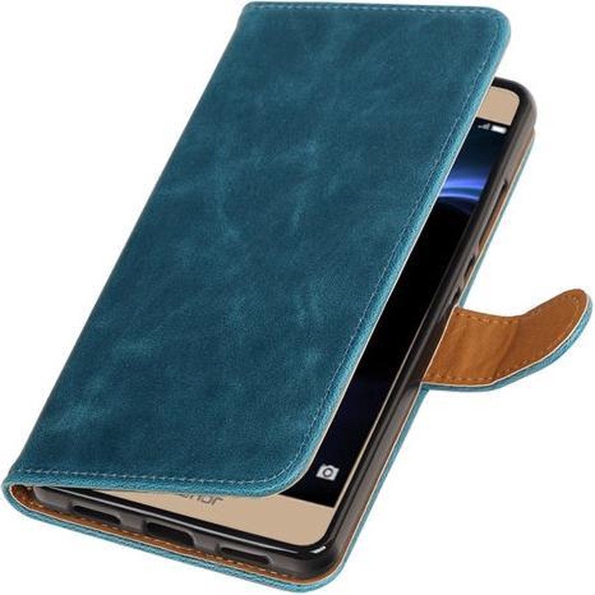 Blauw Pull-Up PU booktype wallet hoesje voor Huawei Honor V8