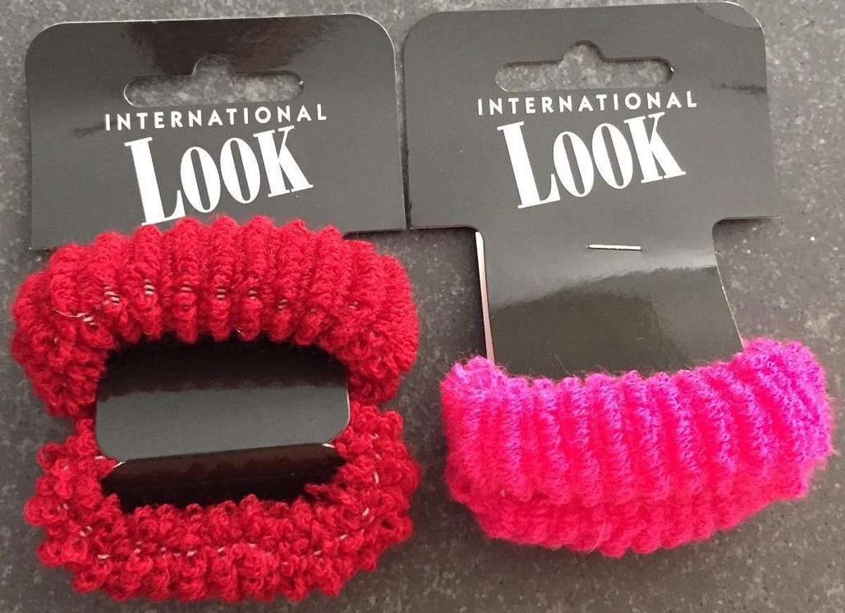 International Look! Badstof Elastieken Rood (4 stuks) & Roze (4 stuks)