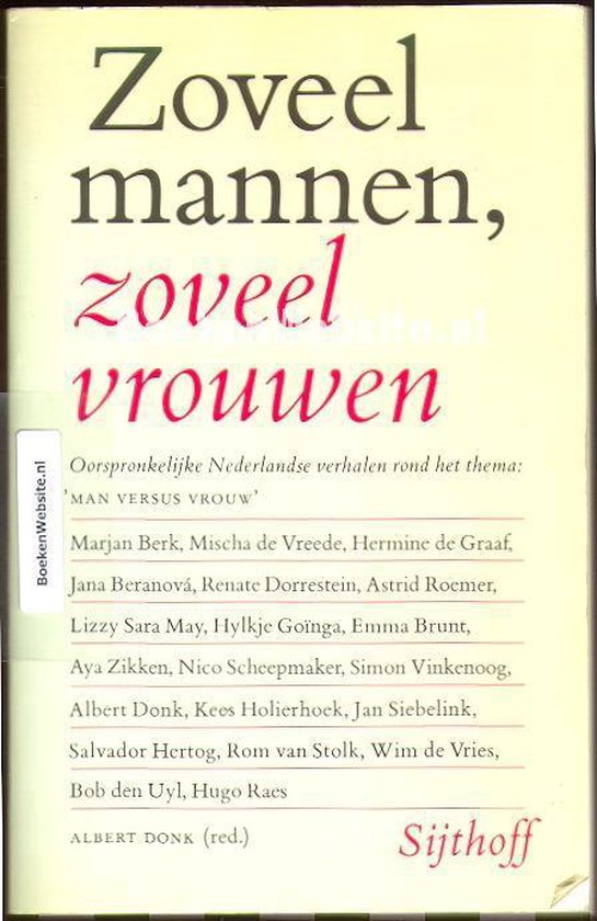 Boek "Zoveel mannen, zoveel vrouwen" met een gele kaft. Titels en namen van schrijvers staan erop.