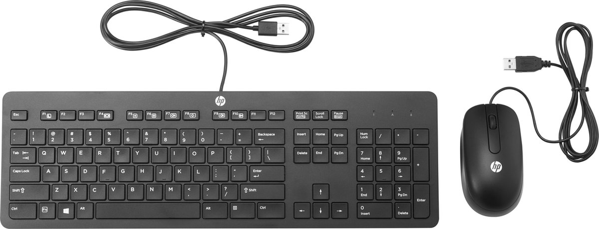 HP T6T83AA Business Slim Keyboard standaard US QWERTY + optische scrollmuis Combo (Wired USB, Zwart)