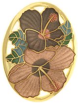 Behave Broche ovaal met bloemen bruin - emaille sierspeld - sjaalspeld 5 cm