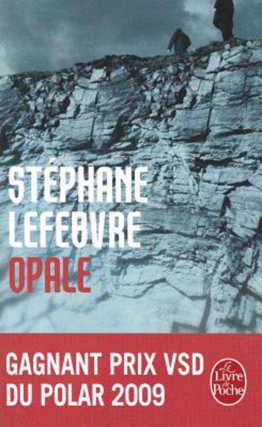 Boekomslag van Opale door Stéphane Lefebvre met een rotsachtige klif, onderaan een rode band met de tekst 'Gagnant Prix VSD'.