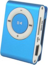 Mini MP3 speler + clip, oordopjes en kabel (tot 8 GB) - blauw