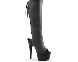 Adore-2018 plateau peeptoe laars met open hiel en stiletto hak mat zwart - (EU 39 = US 9) - Pleaser