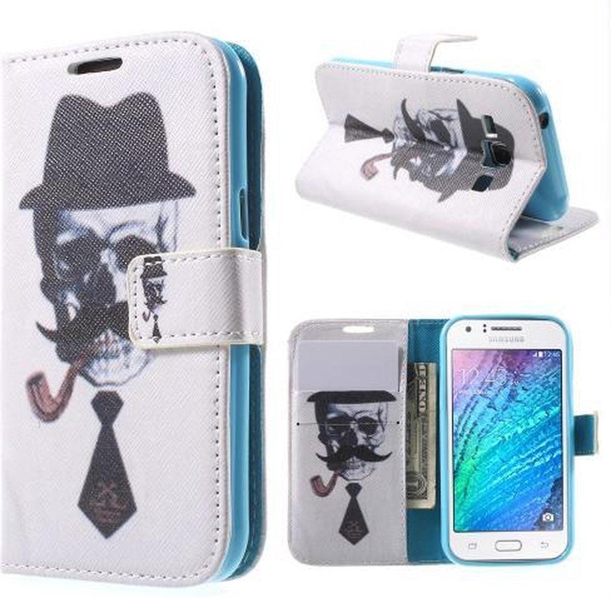 Skull with Top wallet case hoesje Samsung Galaxy J1 2015
