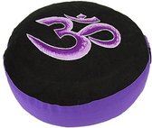 Meditatiekussen zwart/violet OHM geborduurd - Katoen - Boekweit - 33x17 - Zwart - Violet
