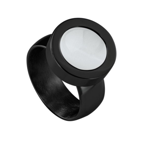 Anneau de système de vis en acier inoxydable Quiges noir brillant 20 mm avec mini pièce de monnaie interchangeable oeil de chat beige 12 mm