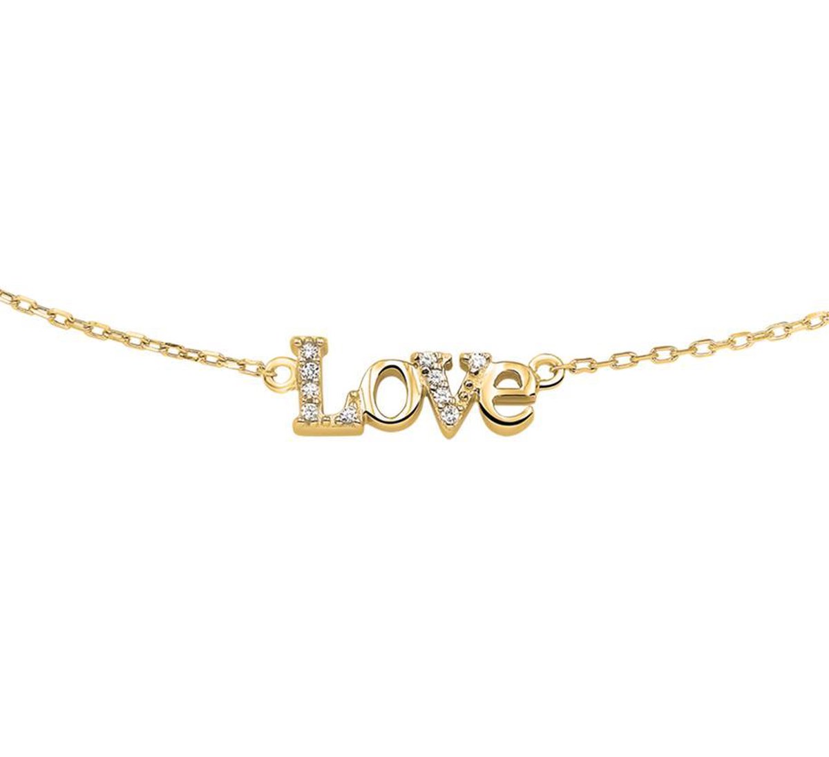 The Jewelry Collection Ketting Love 40 + 4 cm - Geelgoud Op Zilver