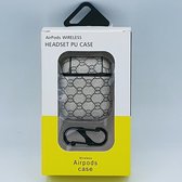 Monogram Kunstlederen Case Cover Hoesje voor Apple Airpods - lichtgrijs - met karabijn