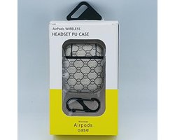 Monogram Kunstlederen Case Cover Hoesje geschikt voor Apple Airpods - lichtgrijs - met karabijn