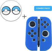 Siliconen Beschermhoes + Thumb Grips voor Nintendo Switch Joy-Con Controllers - Softcover Hoes / Case / Skin - Poke Ball Donkerblauw