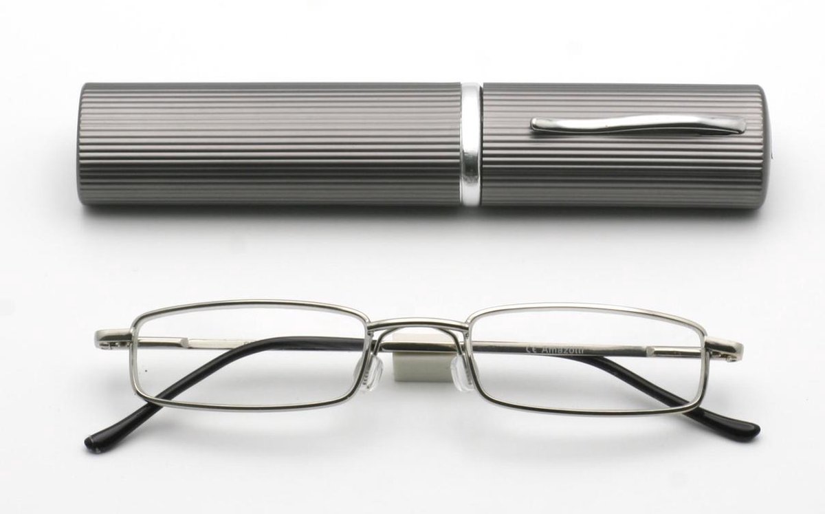 Perozi slim-line metalen leesbril in aluminium koker van Amazotti ,  zilverkleurig... | bol.com