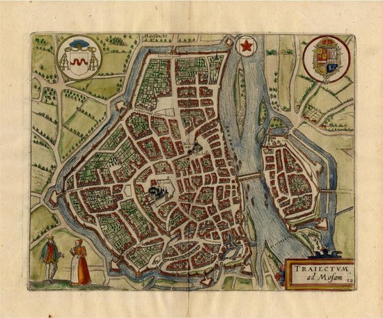 Mooie historische plattegrond, kaart van de stad Maastricht, door L. Guicciardini in 1625