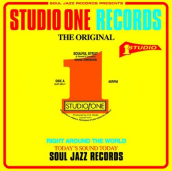 Studio One Records, de originele. Oranje met gele achtergrond en rode en blauwe tekst.