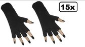 15x Paar Vingerloze handschoenen zwart