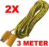 2x Verlengkabel voor Nintendo Mini Classic NES / SNES Controller Nylon Geel 3 meter